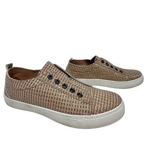 BAMBOO Metallic Woven Slip-On Sneakers in Tan and White